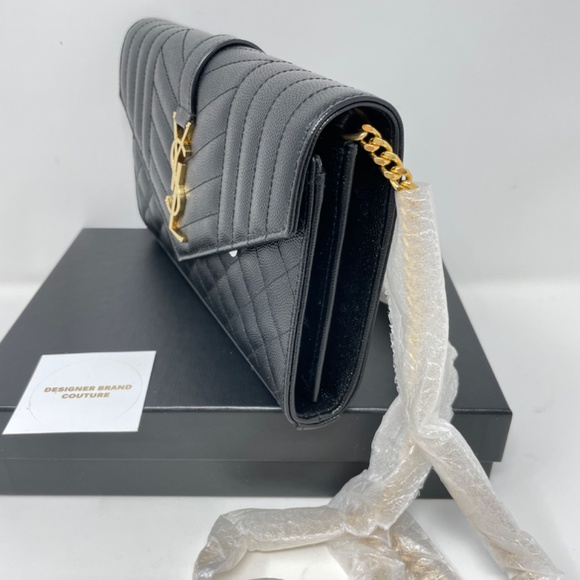 Brand New Saint Laurent Tri Quilt Envelope Chain Wallet - Picture 2 of 7